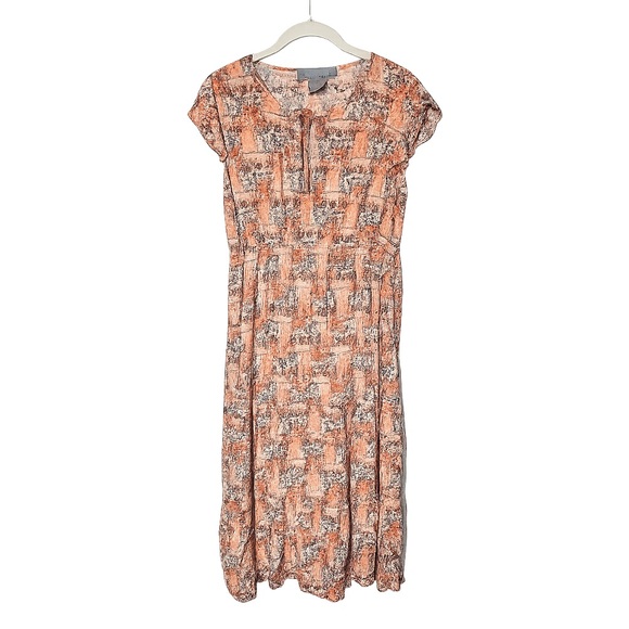 Lark + Grey Dresses & Skirts - Boho Coral Midi Dress | Flowy Gathered Waist · Lark + Grey